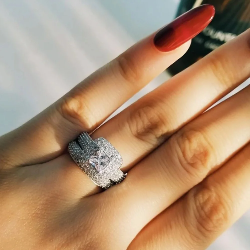 NEW SET 925 STERLING SILVER DIAMOND RING, CUTE RING, SHINY RING. - Picture 6 of 6